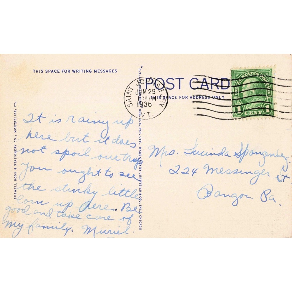 Vintage Camel's Hump Green Mountains Vermont Linen Postcard 1935 Postmark - Picture 2 of 2